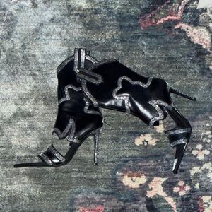 Black Stiletto Boots with Silver Accents